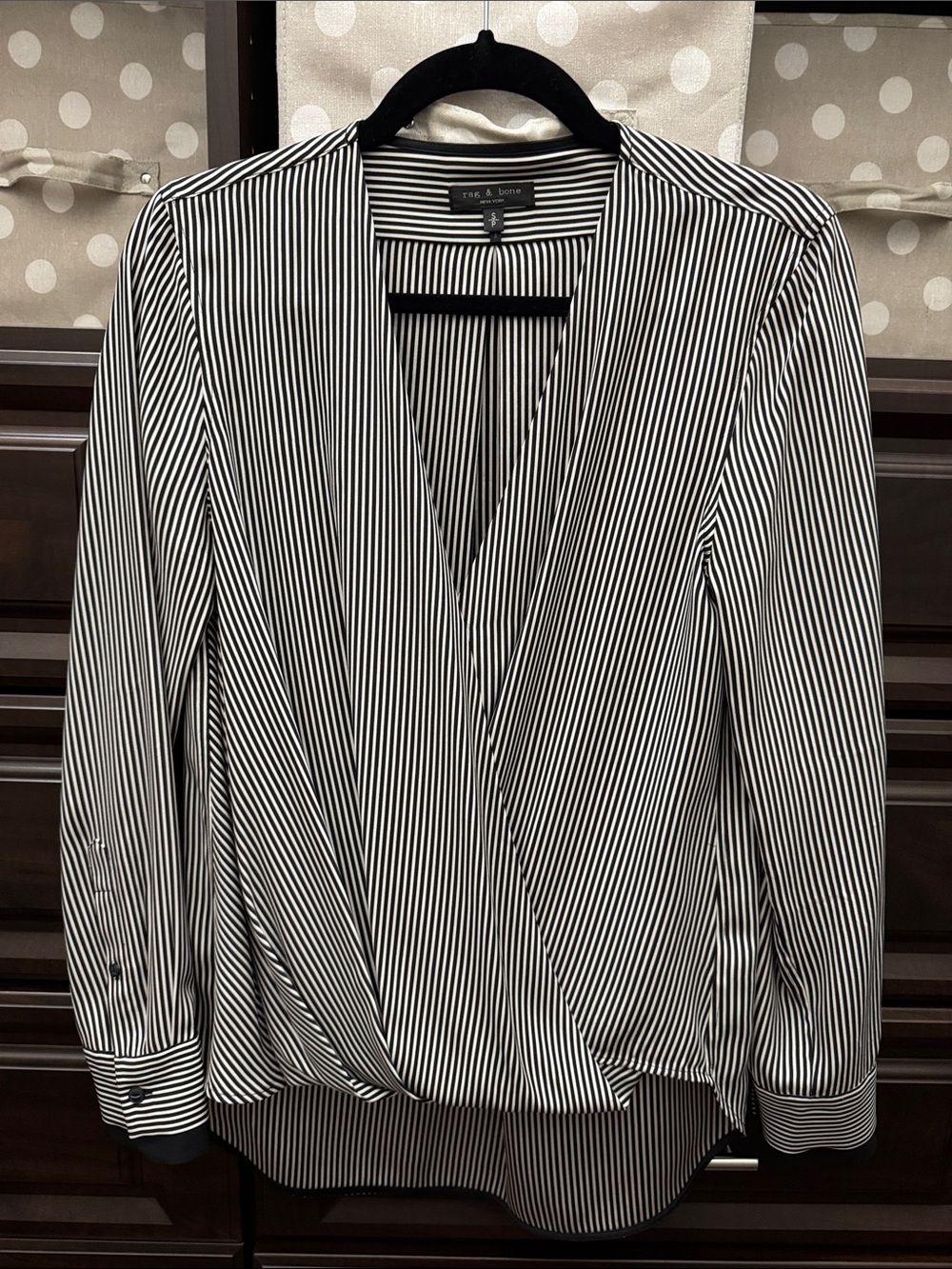 rag & bone Black and White Striped Faux Wrap Blouse